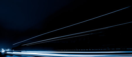 blue car lights at night. long exposureの写真素材
