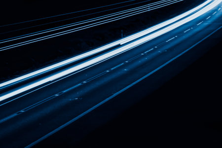 blue car lights at night. long exposure.の写真素材