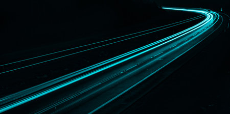 blue car lights at night. long exposureの写真素材