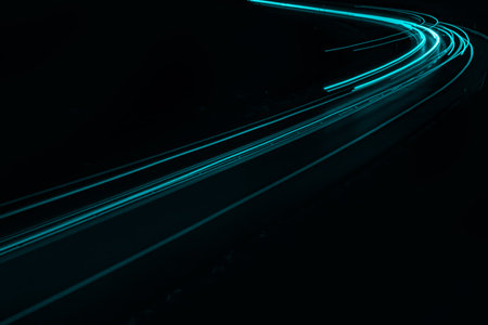 blue car lights at night. long exposureの写真素材