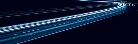 blue car lights at night. long exposureの写真素材