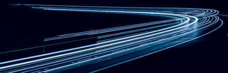 blue car lights at night. long exposureの写真素材