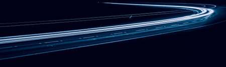blue car lights at night. long exposureの写真素材
