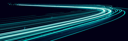 blue car lights at night. long exposure