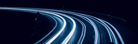 blue car lights at night. long exposureの写真素材