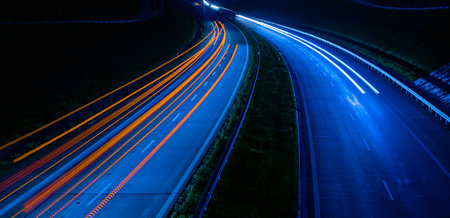 lights of cars driving at night. long exposureの写真素材