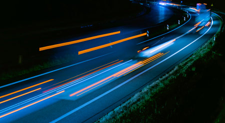 lights of cars driving at night. long exposure