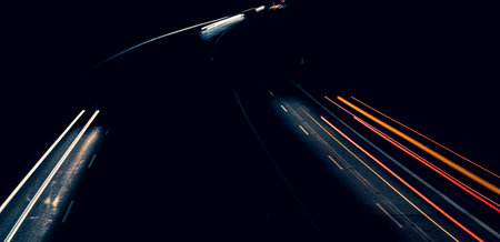 lights of cars driving at night. long exposureの写真素材