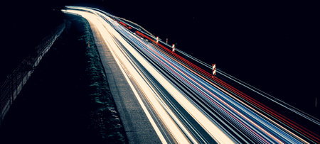 lights of cars driving at night. long exposureの写真素材