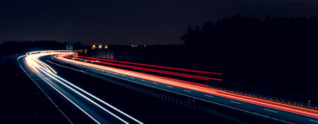 lights of cars driving at night. long exposureの写真素材