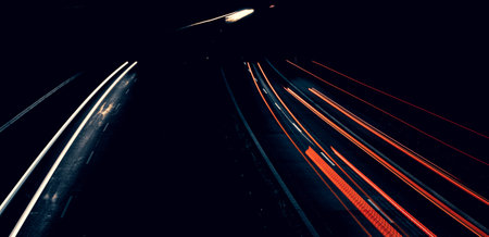lights of cars driving at night. long exposureの写真素材