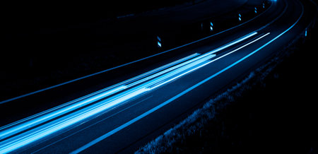 blue car lights at night. long exposure