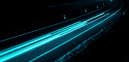 blue car lights at night. long exposure