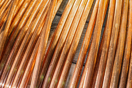 copper wires with visible details. background or textureの写真素材