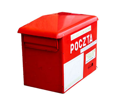 red mailbox on white isolated backgroundの写真素材