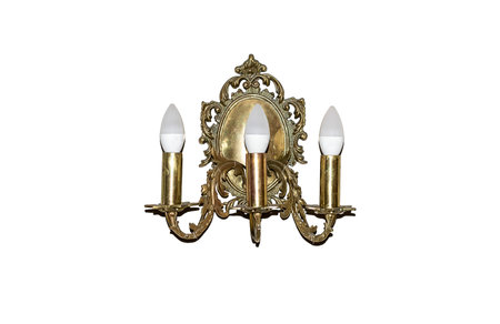 golden wall candle holder on white isolated backgroundの写真素材