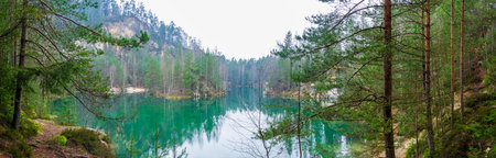 lake in the rock town in Adrspach, Czech Republicの写真素材