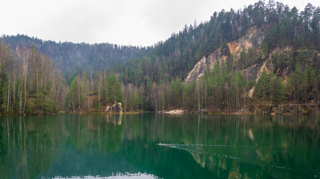 lake in the rock town in Adrspach, Czech Republicの写真素材