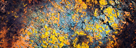 wall painted with colorful old peeling paintsの写真素材