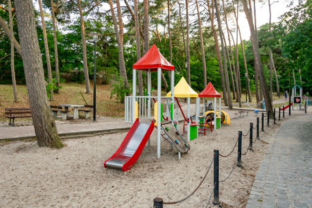 childrens playground in the parkの写真素材