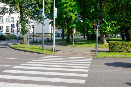 pedestrian crossing with traffic lights in Ustkaの写真素材