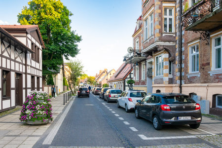 Ustka, Poland - 26/06/2024 - street with old cars in Ustkaのeditorial素材