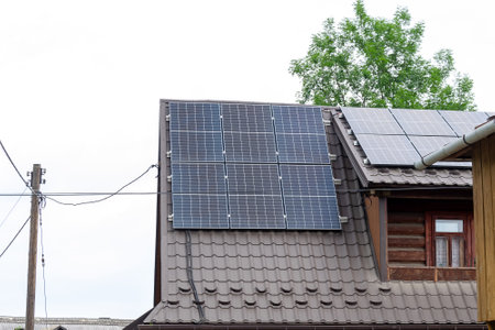 photovoltaic panels on the roofの写真素材