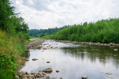 dunajec river on a cloudy dayの写真素材