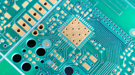 blue printed circuit board. background or texture