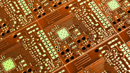 orange printed circuit board. background or texture