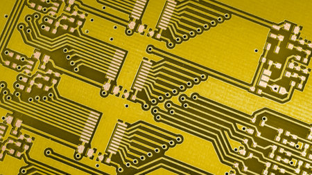 yellow printed circuit board. background or texture