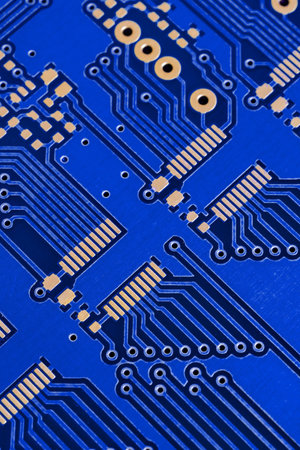 blue printed circuit board. background or texture