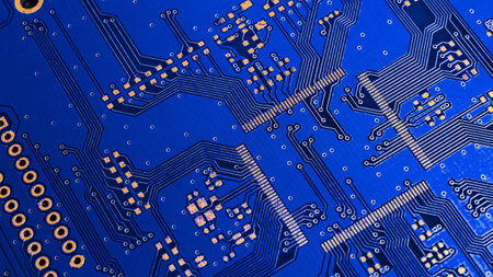 blue printed circuit board. background or texture