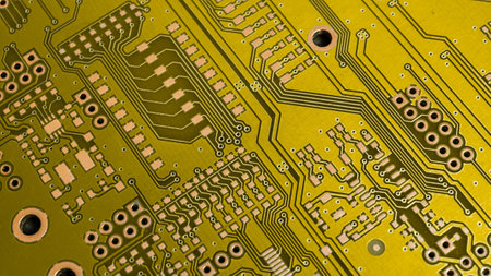 yellow printed circuit board. background or texture