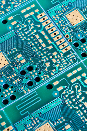 blue printed circuit board. background or texture