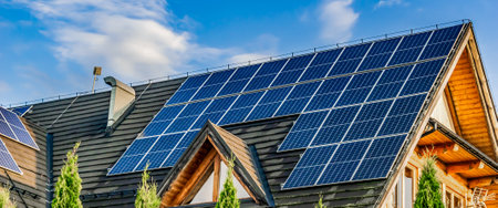 photovoltaic panels on the roofの写真素材