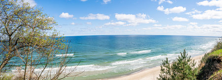 the sea seen from a cliff in the seaside town of WÅadysÅawowoの写真素材