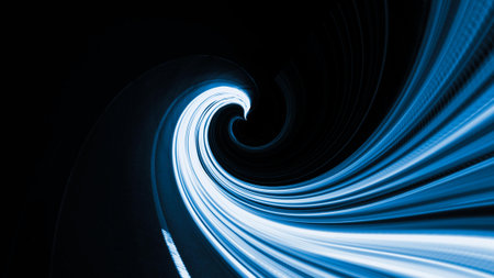 distorted blue trace of car lights on the road at nightの写真素材