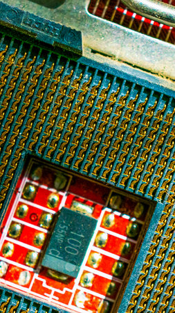 Closeup of electronic circuit board or PCB printed circuit board