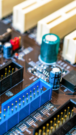 Closeup of electronic circuit board or PCB printed circuit board