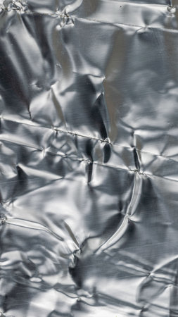 crumpled silver aluminum foil. background or textureの写真素材