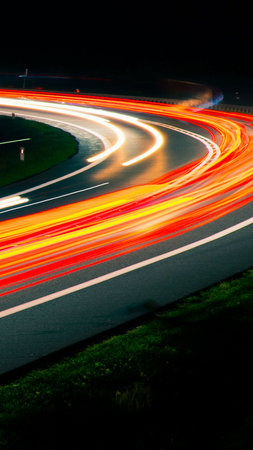 lights of moving cars at night. long exposureの写真素材