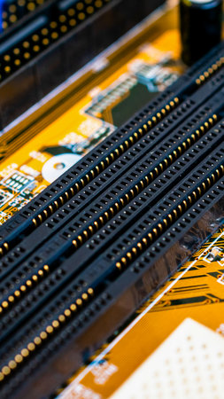 Closeup of electronic circuit board or PCB printed circuit boardの写真素材