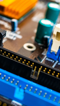 Closeup of electronic circuit board or PCB printed circuit boardの写真素材