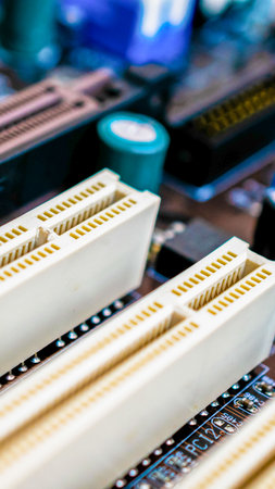 Closeup of electronic circuit board or PCB printed circuit boardの写真素材