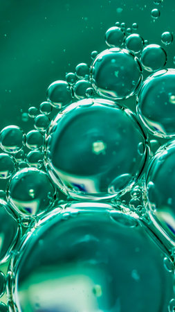 oil drops on water on blue background