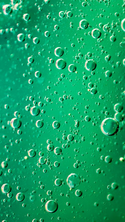 oil drops on water on green backgroundの写真素材