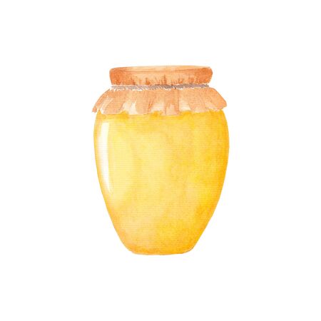 jar honey. Isolated on white background. Hand painted. Summer, spring organic natural eco illustration. Graphic drawing for design, invitation, greeting cards.の写真素材