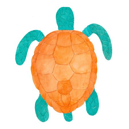 Watercolor elements of the marine theme- Turtle on white background. Hand painted illustration....