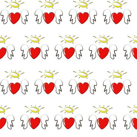 Woman red hearts with wings, angels isolated on white background Colorful hand painted romantic texture Fashion illustration for your design cards, holiday wrapping paper, textile and otherの写真素材